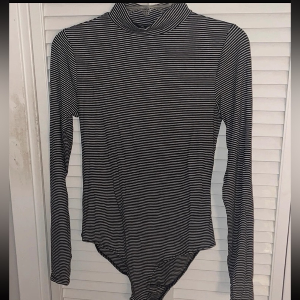 Self Esteem Black and White Striped Bodysuit